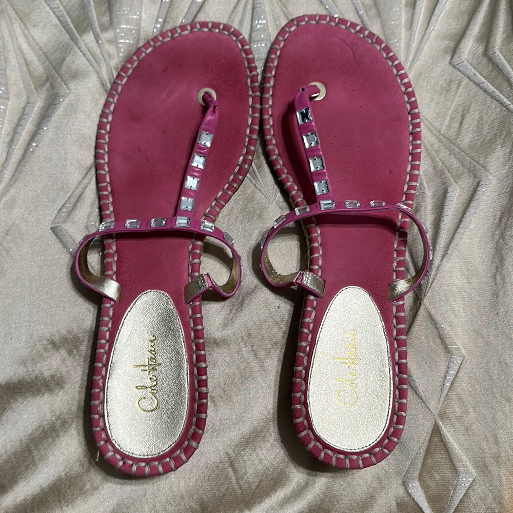 Cole Haan Leather Pink with Rhinestone Espadrille Sandals   Size 10